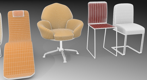 3d model pack 7 chairs - 7 modern chairs pack... by TotexArtz